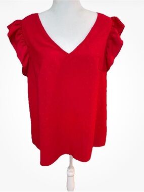 SHEIN Curve Red Flutter Sleeve Blouse With Tie Back Women’s Size XL